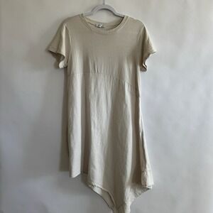 Civico 51 Mixed Media Cotton Linen Asymetric Tunic Top S Oatmeal Lagenlook
